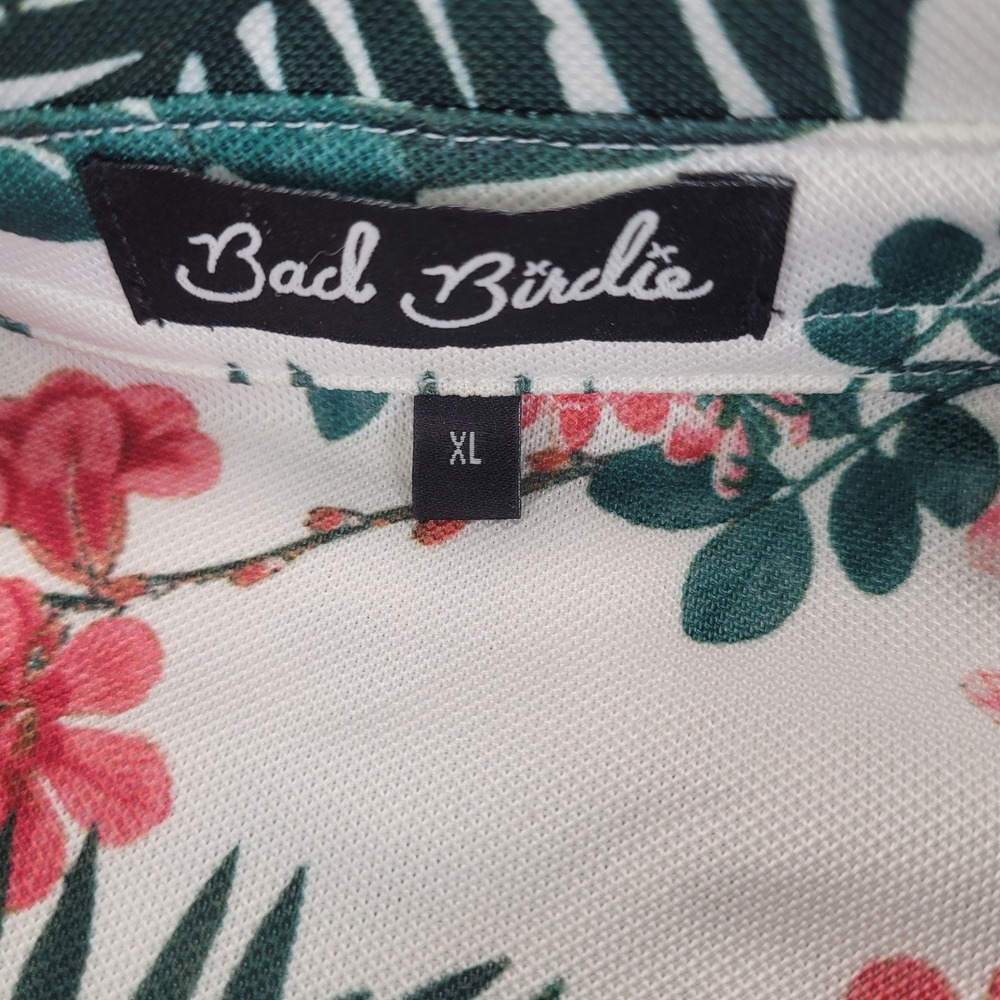Bad Birdie Mens XL Golf Polo Shirt White Floral Tropical Palm Leaf Short Sleeve - Picture 3 of 6